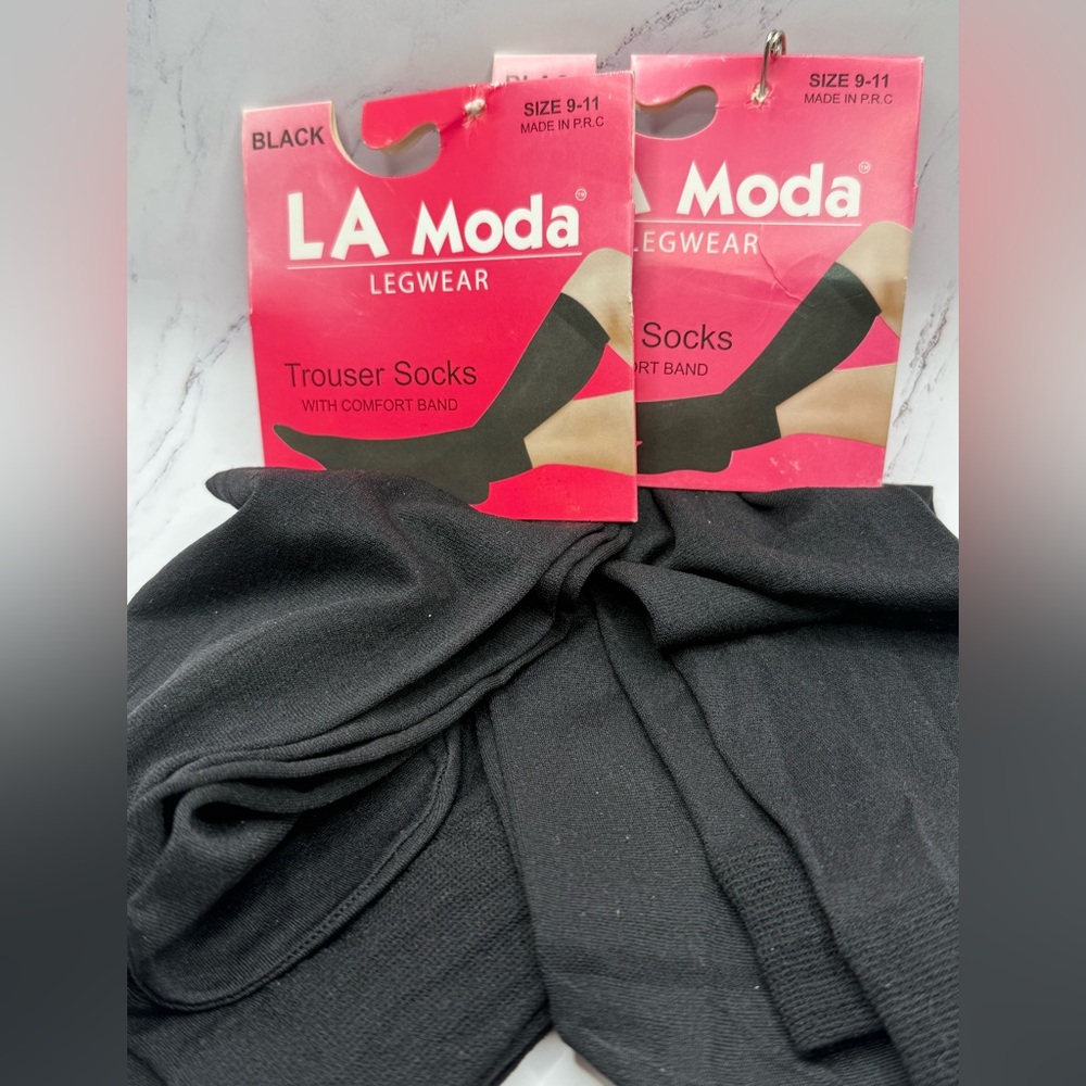 2 LA Moda Legwear Trouser Socks With Spandex Size 9-11 black